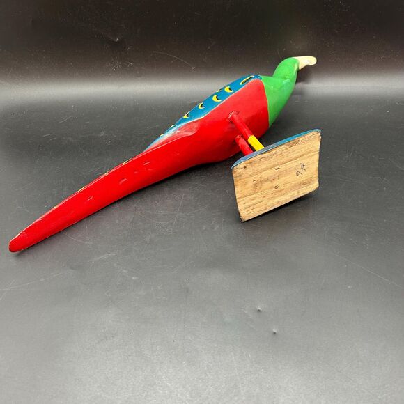 Hand Carved Wooden Parrot Sculpture, Folk Art Tropical Bird Figurine - Picture 5 of 5